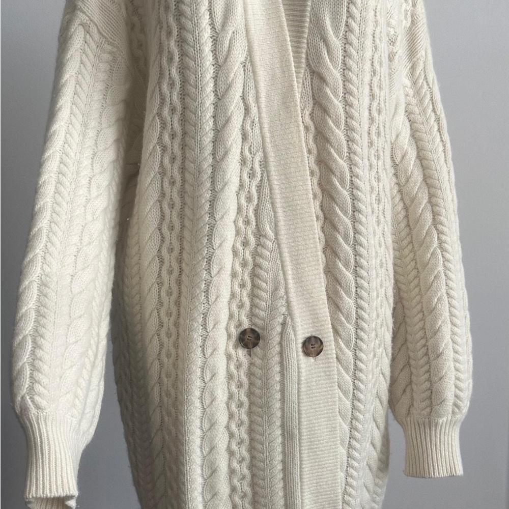 NAADAM Cream Cable Knit Sweater Cardigan Large Cashmere Wool